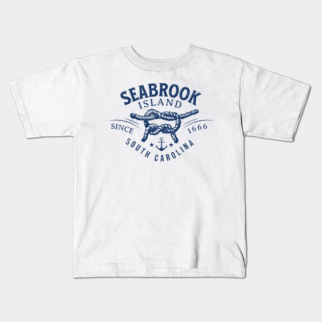 Seabrook Island, SC Rope Knot Summertime Vacations Kids T-Shirt by Contentarama